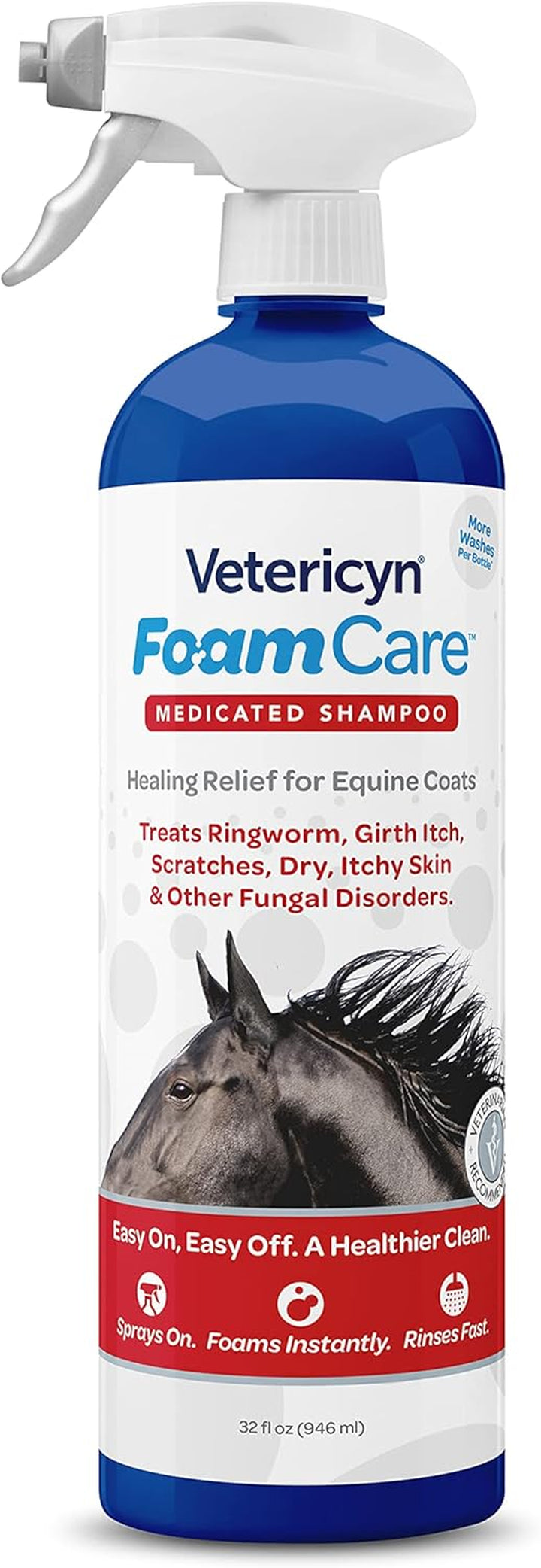 Foamcare Medicated Horse Shampoo | Sprayable Equine Shampoo with Ketoconazole for Healing Relief from Itchy Skin, Fungal Issues, Ring Worm, and More. 32 Fl Oz.