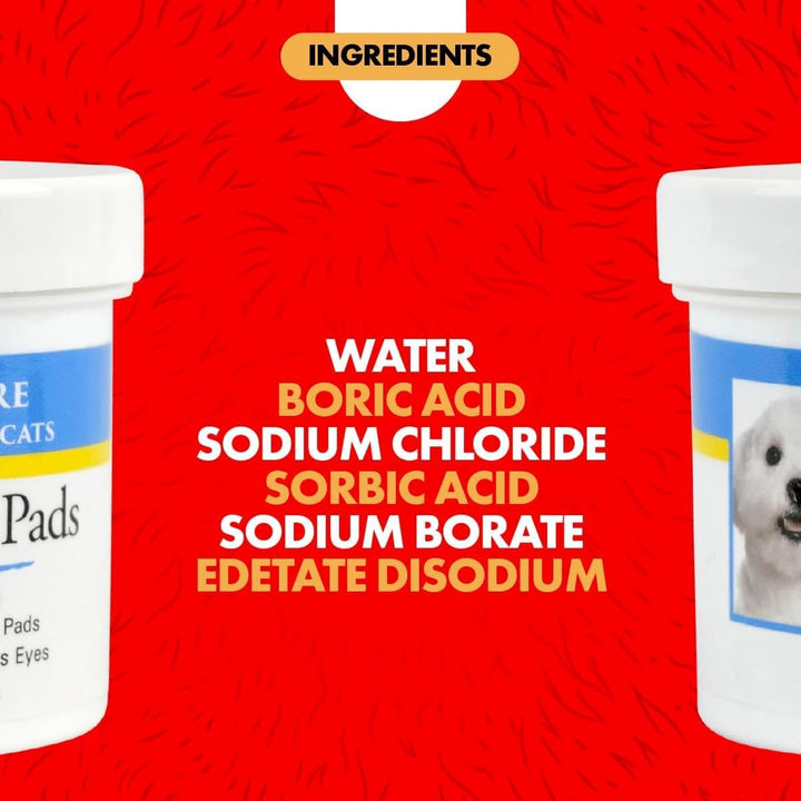 Eye Wash Pads for Dogs and Cats Made in USA, Soft Pet Wipes for Gently Cleaning Eyes, Sterile Cat and Dog Wipes Formulated to Remove Eye Debris, 90 Count