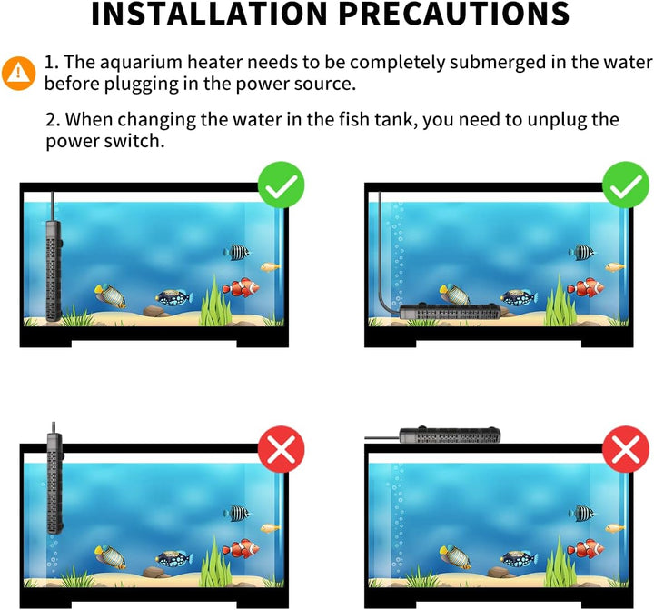 Aquarium Heater, 50W/100W/200W/300W/500W Submersible Fish Tank Heater with Over-Temperature Protection and Automatic Power-Off When Leaving Water for Saltwater and Freshwater