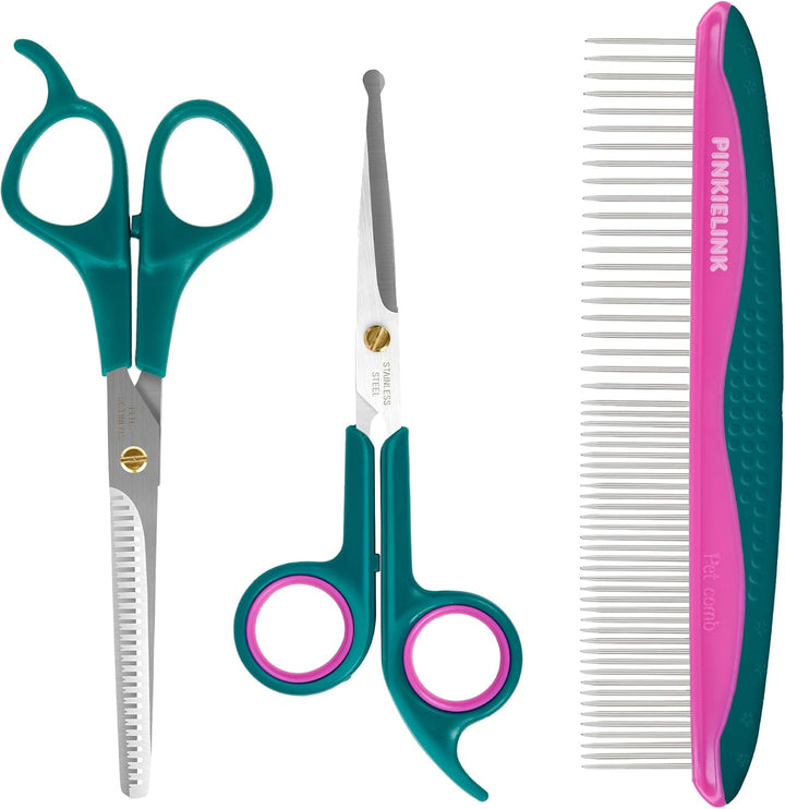 Professional Dog and Cat Grooming Scissors, Pet Grooming Shears, Sharp Stainless Steel Blade with round Tips - Safety Fur Trimming for Dogs, Cats (Set of 2)