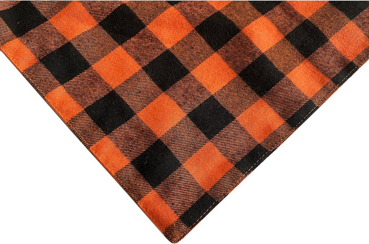 Fall Halloween Dog Bandanas 2 Pack, Orange Plaid Pet Scarf for Boy and Girl, Premium Durable Fabric, Holiday Thanksgiving Bandana for Medium and Large Dogs (Large)