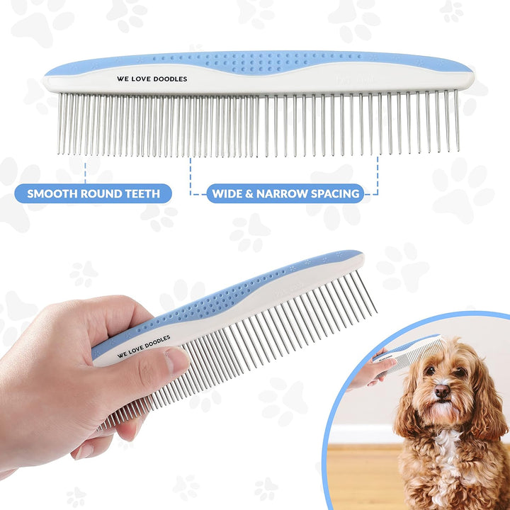 Metal Dog Comb, Dog Combs for Grooming Matting, Doodle Brush, Dematting Comb for Dogs, Dog Grooming Tools, Metal Pet Comb, Detangler Brush, Dematting Tools for Dogs, 2 Pack