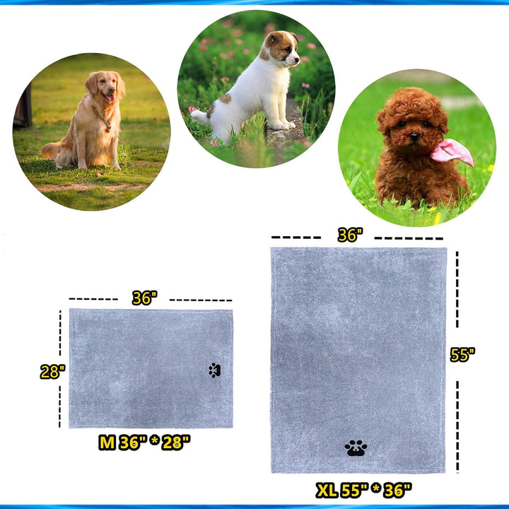 Dog Towels for Drying Dogs - Pack of 2 - Super Absorbent Soft Microfiber Pet Bath Grooming Towel for Dogs Cats and Other Pets (M-36" * 28", Grey and Brown )