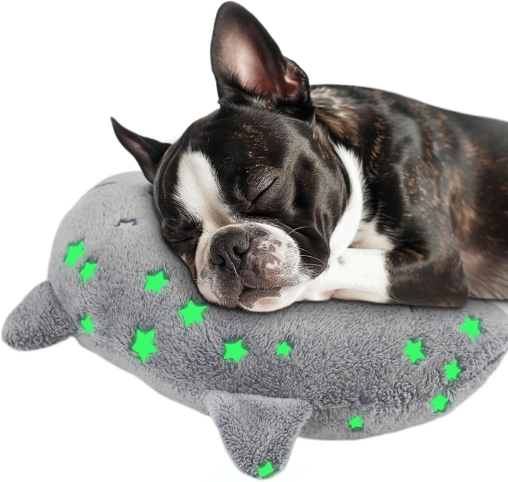 Dog Calming Pillow Glow in the Dark, Soft U-Shaped Pet Pillows for Dogs & Cats, Machine Washable, Dog Neck Pillow, Joint Relief, Better Sleep (Medium, Gray)