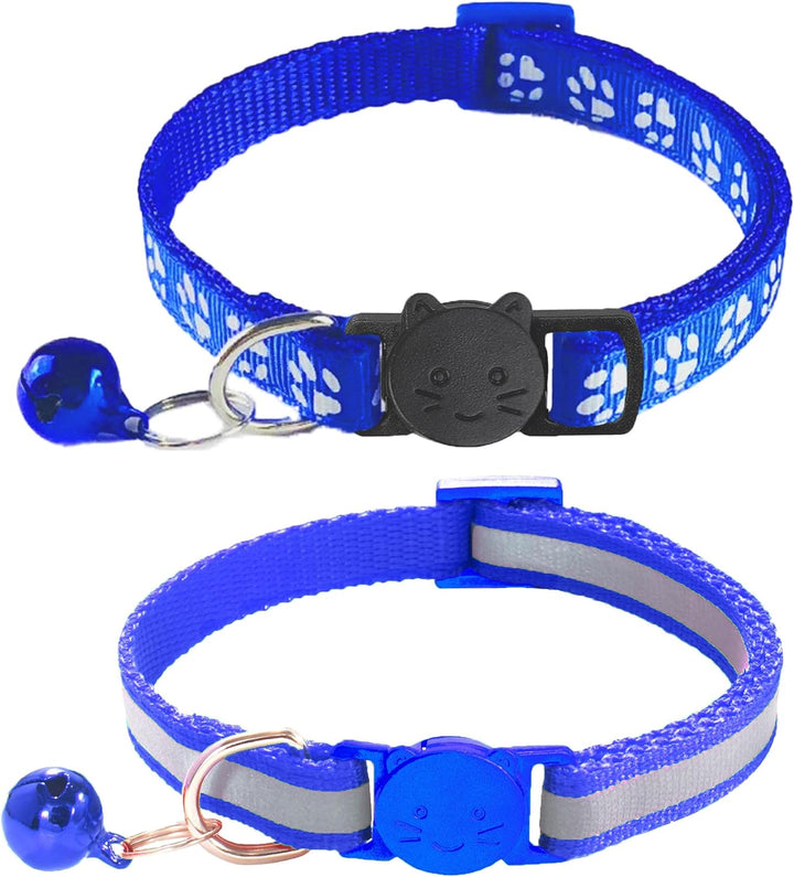 2 Pack Breakaway Cat Collars with Bells, Reflective Design and Claw Print Design, Safety Buckle Kitten Collars Adjustable from 7.5 to 12.5 Inches (Black)