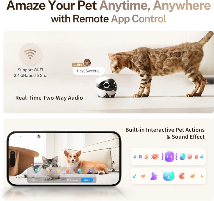 2K Camera Robot ROLA Mini: Movable Pet Camera Battery-Powered with Phone App, Indoor Cam W/One-Touch Call, 2-Way Talk, Night Vision, Motion Detection, Video Recording