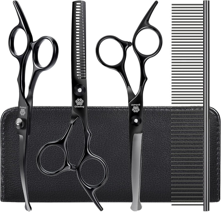 Professional 5 in 1 Dog Grooming Scissors Set with Safety round Tips, Sharp and Heavy-Duty Pet Grooming Shears for Cats