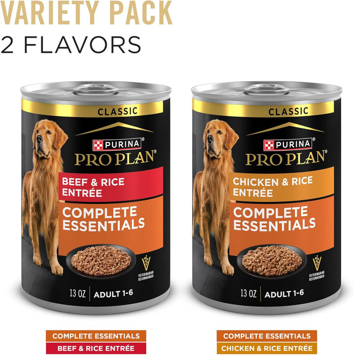Complete Essentials Wet Dog Food Chicken and Rice Entree and Beef and Rice Entree Variety Pack - (Pack of 12) 13 Oz. Cans