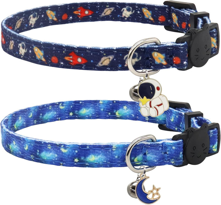 Cat Collar Breakaway, 2 Pack Cotton Cats Collars with Bells, Cute Dinosaurs Shaped for Girl Boy Kittens