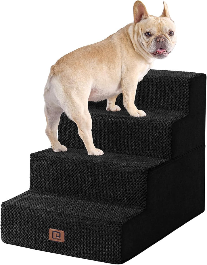 Dog Stairs for Bed 18" H, 4-Step Dog Steps for High Bed, Pet Steps for Small Dogs and Cats, Non-Slip Balanced Pet Ramp Indoor, Grey