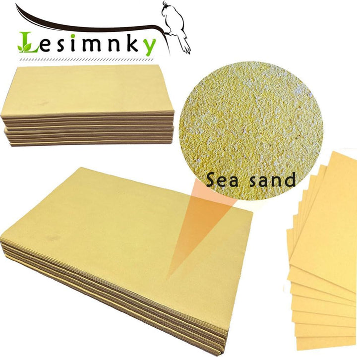 Bird Cage Liner 50-Pack 17” X 11” Gravel Paper Cuttable Pet Sandpaper Special for Bird Cage in Sea Sand, Easy Clean Pet Sandpaper Calcium Paper for Birdcage Parrots Cockatiels (50)