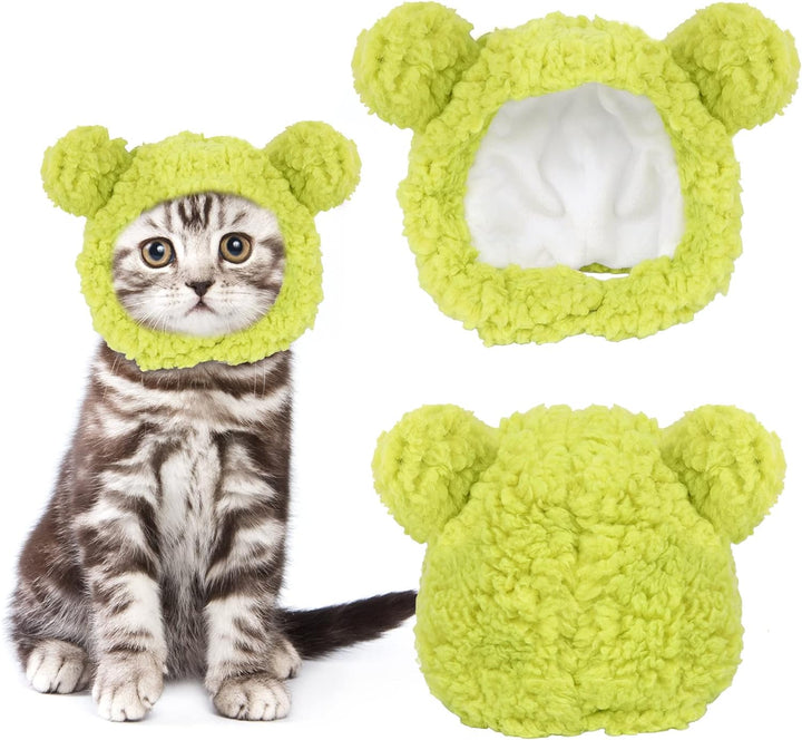 Cute Cat Costume Warm Bear Hat Adjustable Soft Small Pet Headwear for Puppy Dog (Brown)