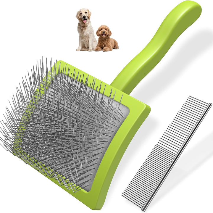 2PCS Slicker Brush for Dogs & Pet Comb,Professional Dog Grooming Brush (Goldendoodles,Poodles,Labradoodles) with Extra Long Pins to Effectively Remove Tangles, Knots and Mats (Blue Large)
