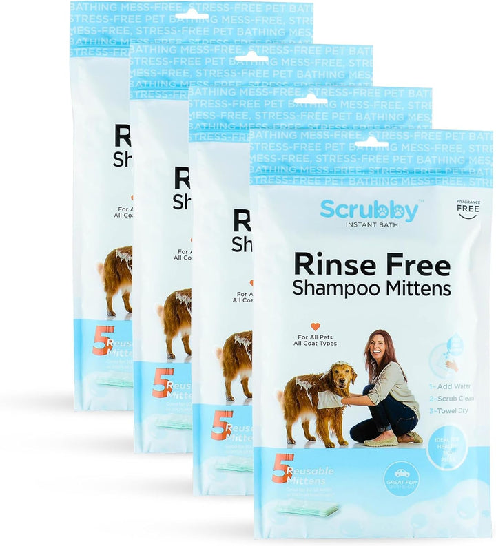 Wipes | Rinse Free Shampoo Mittens | Dogs & Cats | Bath Wipes | Bathing & Washing Pets, Hypoallergenic | No Rinse Wash Mitt | Grooming | Lather Wipe Dry