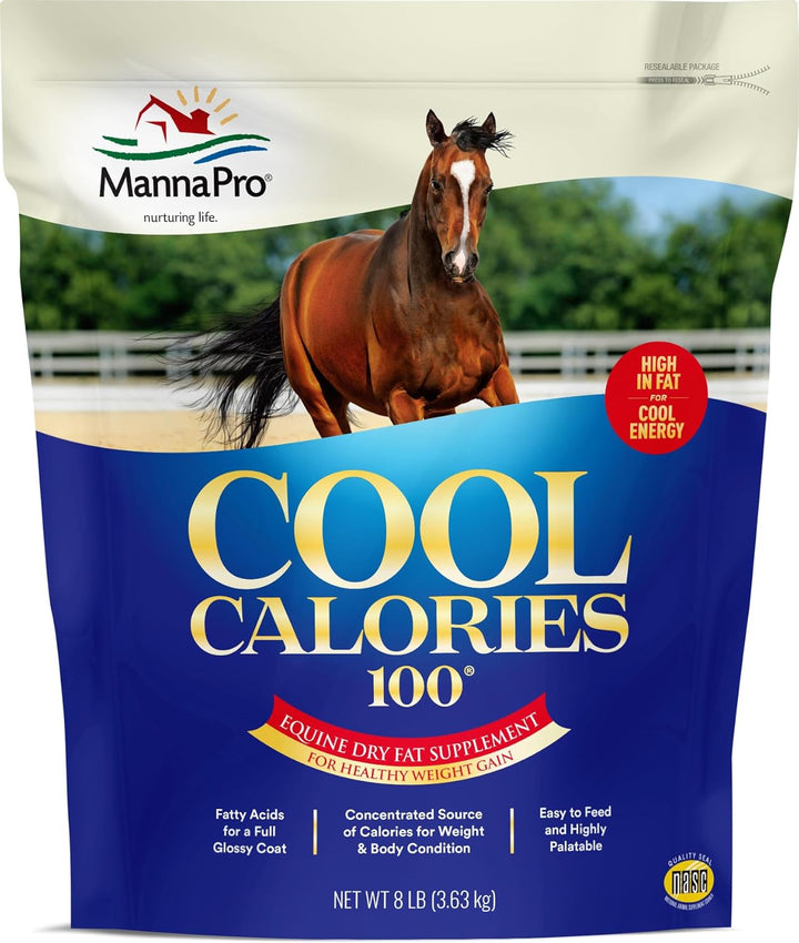 Cool Calories 100 – Equine Fat Supplement for Horses, Supports Healthy Weight Gain, Muscle Maintenance & Shiny Coat, Concentrated Dry Fat Calorie Booster, Low-Starch Formula, 8 Lb Bag