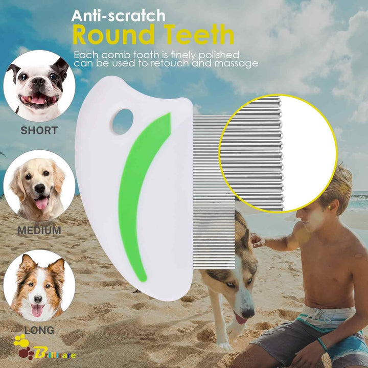 2 Pack Flea Lice Comb, Stainless Steel Dog Cat Grooming Combs with Rounded Teeth, Professional Pet Tear Stain Remover, Dematting Tool for Small, Medium & Large Pets