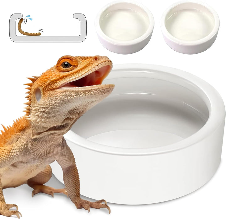 Reptile Food Dish Bowl, Worm Water Dish Small (2.75In) Lizard Gecko Ceramic Pet Bowl, Mealworms Bowls for Leopard Bearded Dragon Chameleon Hermit Crab Dubia Cricket Anti-Escape Superworm Feeder 2 Pack