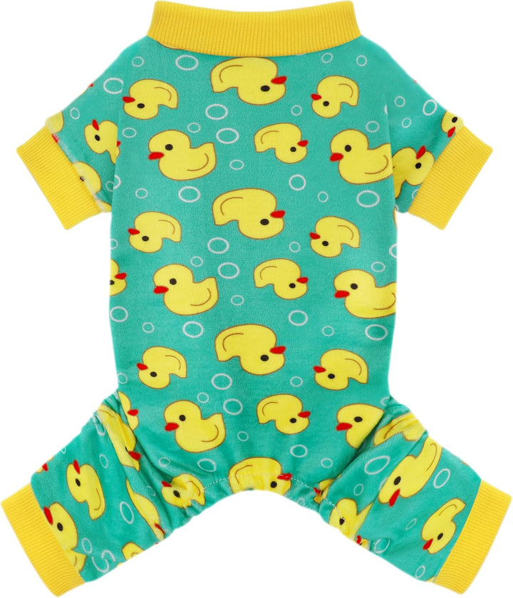 Dog Pajamas Onesie: Comfortable Four-Legged Apparel for Small, Medium, & Large Dogs, Polyester Material for Comfort, Wrinkle Resistance, Moisture Wicking, and Stretchiness Yellow Duck S