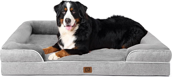 Orthopedic Dog Beds for Extra Large Dogs 44X32Inch, Waterproof Memory Foam XL Pet Bed with Sides, Non-Slip and Egg-Crate Foam Big Dog Couch Bed with Washable Removable Cover, Grey