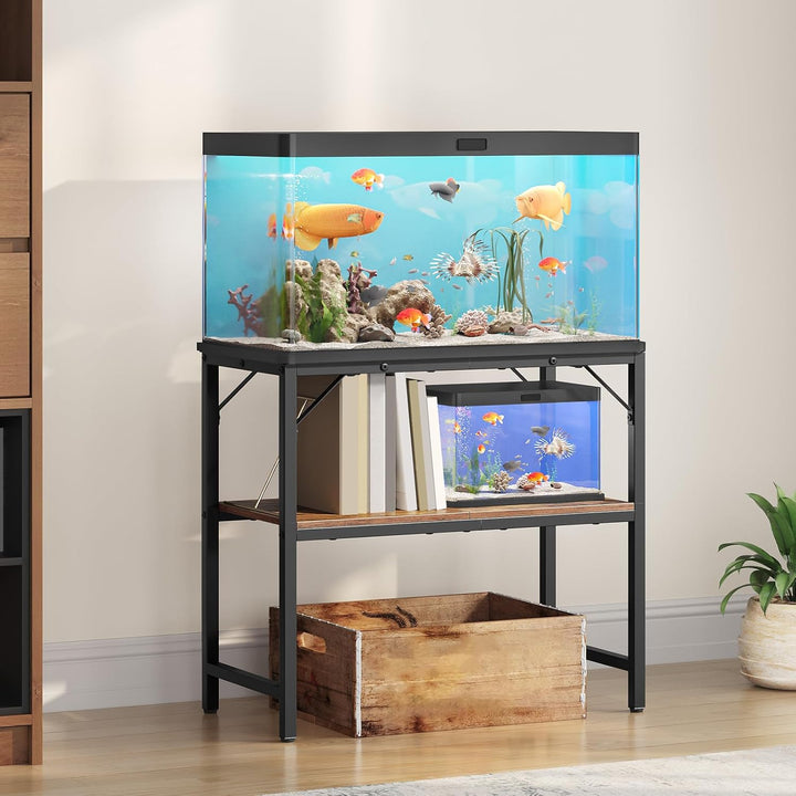 20 Gallon Fish Tank Stand, Aquarium Stand with 2-Tier Storage Shelves, Heavy Duty Breeder Turtle Terrarium Stand Rack for Home Office, 24.0" L X 11.8" W X 24.4" H, Rustic Brown FTHR2001