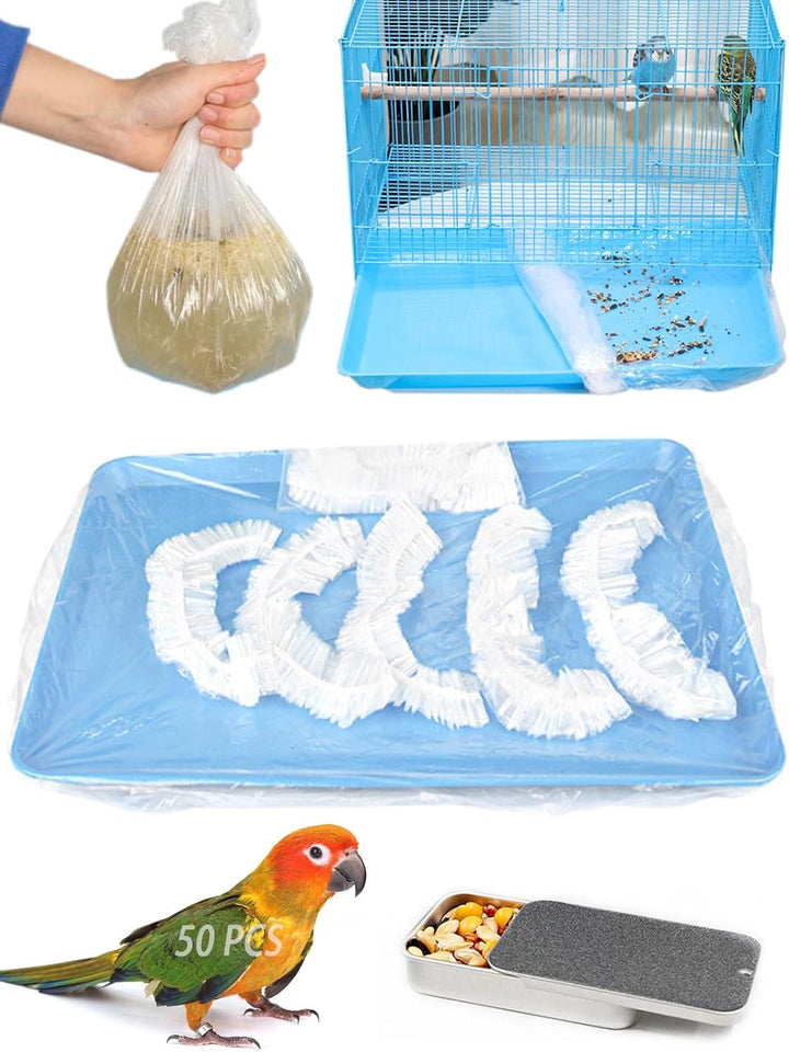 Disposable Bird Cage Liners Clear Plastic Parakeet Cage Liner Bag - 50 Pcs Parrot Cage Tray Liners Universal Film Bird Cage Accessories for Finches Canaries Cockatiels Birdcage