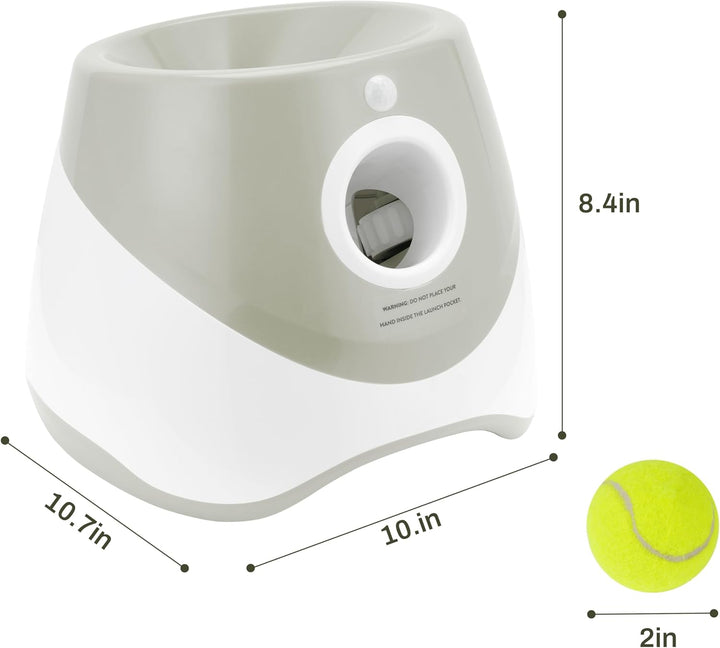 Dog Ball Thrower Launcher, Indoor/Outdoor Automatic Ball Launcher for Small and Medium-Sized Dogs, Includes 6 Mini Tennis Balls and a Data Line, Grey