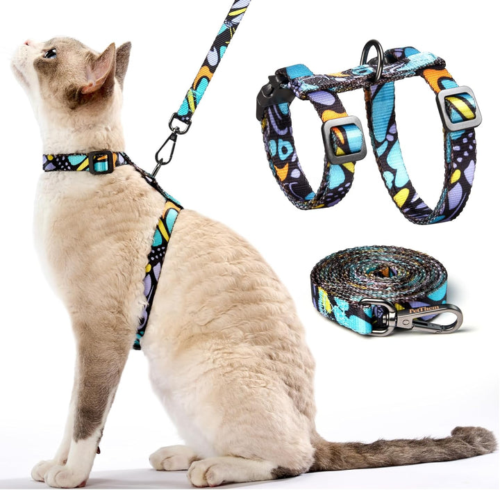 Cat Harness and Leash Set - Escape Proof Adjustable Cat Harness, Comfortable Soft Lightweight, Use Safe & Easy, Walking Travel Kitten Harness for Small Medium Large Cats (Hawaii Green)