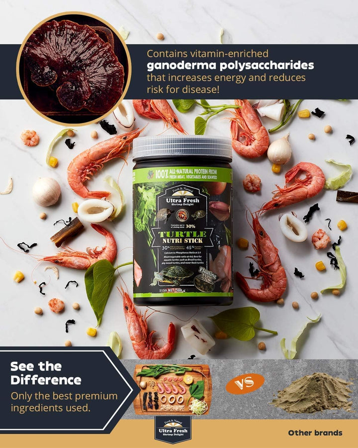 - Turtle Nutri Stick, Wild Sword Prawn, Calcium & Vitamin D Enriched Aquatic Turtle Food with Probiotics for Picky Turtles, Made from All Natural Ingredients 3.35 Oz