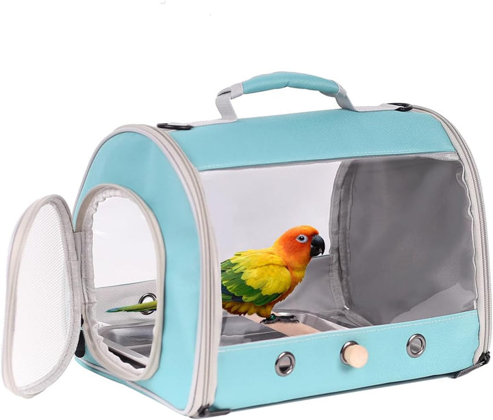 Small Bird Travel Cage Carrier, Portable Parrot Parakeet Carrier with Standing Perch and Comfy Mat, Budgies Carry Transport Bag for Vet Visit Shopping and Outdoor Adventure.