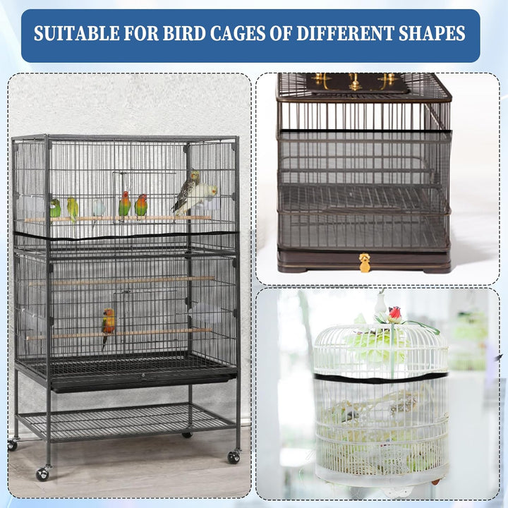 2Pcs Universal Bird Cage Seed Catcher, Adjustable Bird Cage Netting Seed Catcher, Large Stretchy Bird Cage Cover Skirt, Soft Airy Cage Net Stretchy Skirt for round Square Cages (Black)