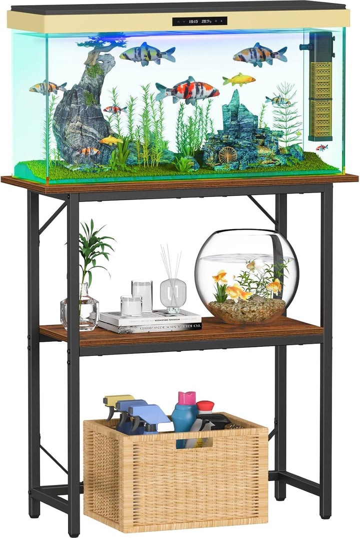 10-20 Gallon Fish Tank Stand, Aquarium Stand 2-Tier Storage Shelves, Heavy Duty Terrarium Stand for Home Office Fish Tank Shelf, 24" L X 11.8" W X 30.7" H, Rustic Brown