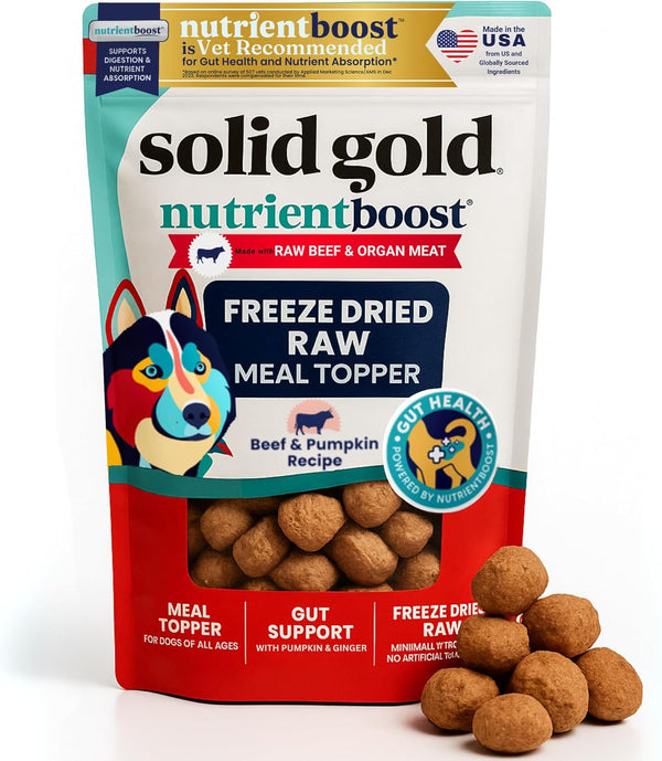 Freeze Dried Dog Food - W/Real Beef, Pumpkin & Superfoods - Freeze Dried Raw Dog Food Toppers for Picky Eaters to Serve as a Nutrient-Dense Meal Topper or High Protein Treats - 1.5Oz
