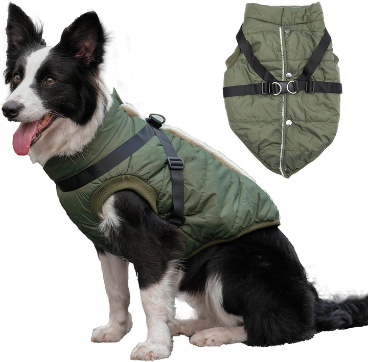 2 Layers Fleece Lined Warm Dog Jacket for Puppy Winter Cold Weather,Soft Windproof Small Dog Coat,Green S