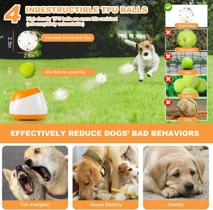 Automatic Ball Launcher for Dogs, Dog Ball Thrower with 40-60-80Ft Distance, Rechargeable Automatic Launcher with 4 Balls (2.5"), Remote Control Launcher for Medium & Large