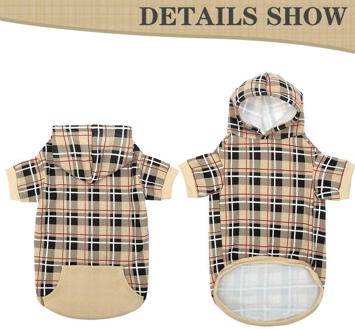 Plaid Dog Hoodie - British Style Warm Dog Sweater Shirt with Leash Hole,Pitbull Clothes Outfits,Winter Coat Apparel for All Breeds Puppy Girl Boy-Cat Apparel