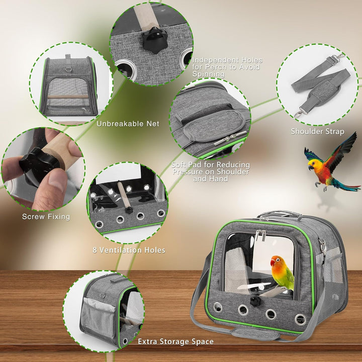 Upgraded Small Bird Carrier, Lightweight and Portable Travel Bird Cage with Stand and Easy Clean Tray, Parrot Parakeet Cockatiels Bird Travel Cage