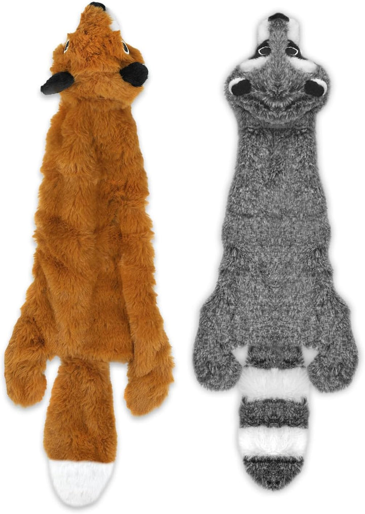 2-In-1 Stuffless Squeaky Dog Toys with Soft, Durable Fabric for Small, Medium, and Large Pets, No Stuffing for Indoor Play, Supports Active Biting and Play - 4 Figures, Small