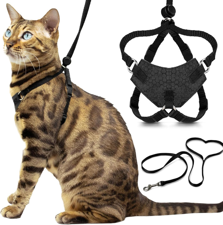 Houdini™ Escape Proof Cat Harness and Leash Set by  – Black, Medium Cat Harness for Walking