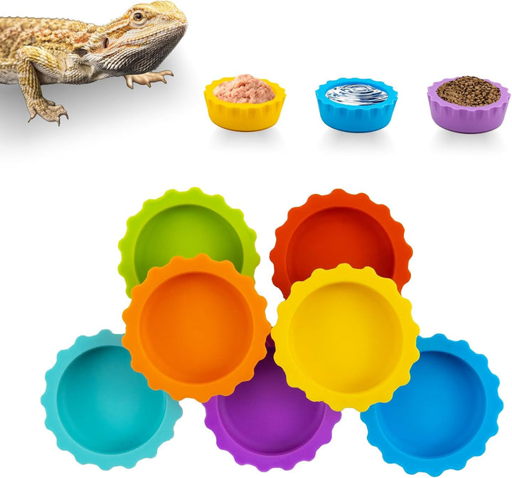 7 Pack Crested Gecko Food and Water Bowl,  Reusable Small Reptile Feeding Dish, Gecko Tank Accessories for Hermit Crab, Tarantula, Isopods and Lizard, Silicone Easy Clean & 7 Colors