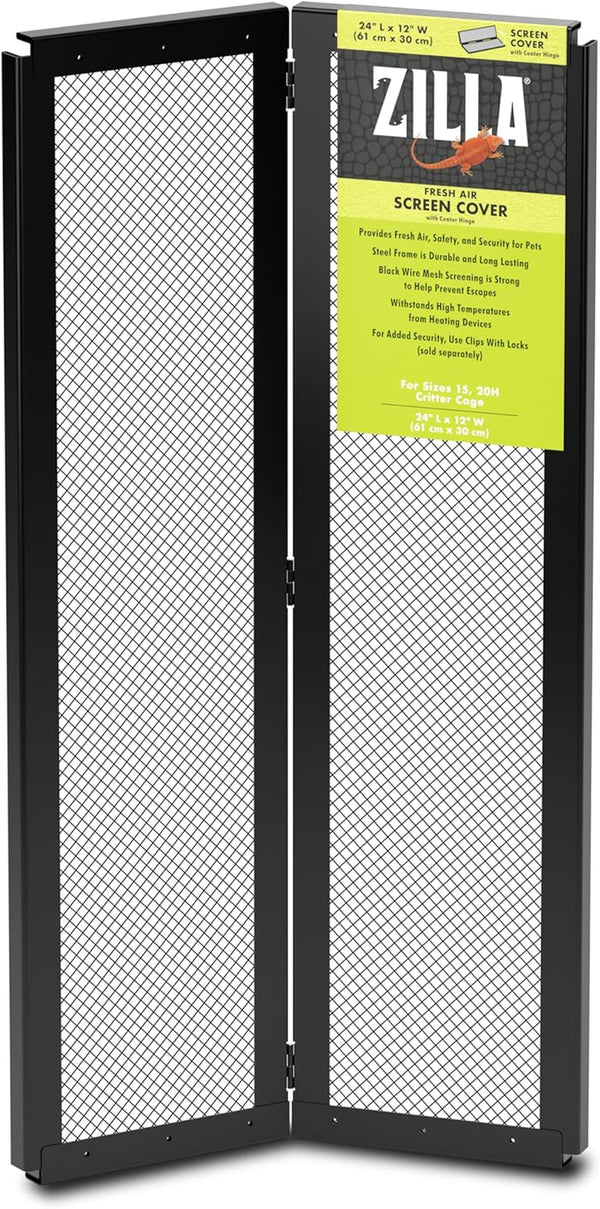 Pet Reptile Terrarium Fresh Air Screen Cover with Center Hinge 24" X 12"
