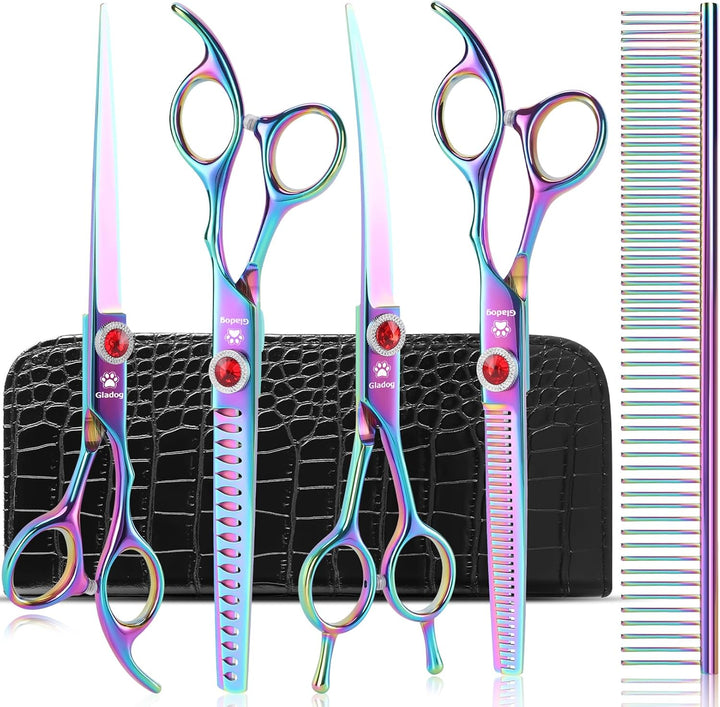 Dog Grooming Scissors Kit with Safety round Tips,  Professional 6 in 1 Grooming Scissors for Dogs, Sharp and Heavy-Duty Dog Grooming Shears for Dogs Cats Pets