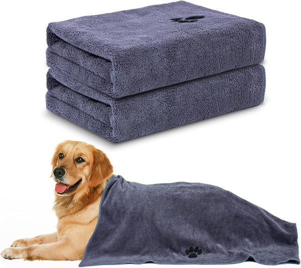 Microfiber Dog Towels for Drying Dogs,40'' X 23.6'', Super Absorbent and Soft Pet Grooming Towel, Perfect Shower & Bath Supplies for Dogs(2-Pack Grey)