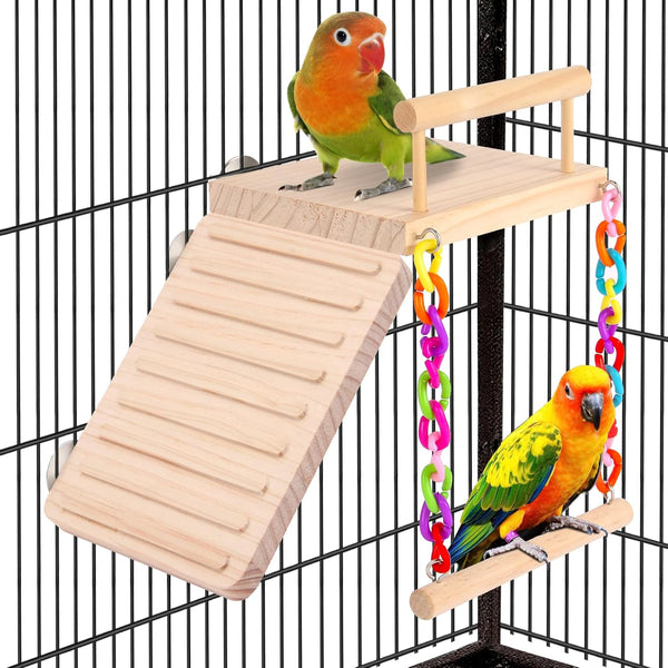 Bird Perch Bird Cage Accessories Platform Swing - for Parrot,Parakeet,Budgies, Cockatiels, Lovebirds, Pacific Parrotlets,Chinchilla, Hamster - Sturdy Play Gym Exercise Stand