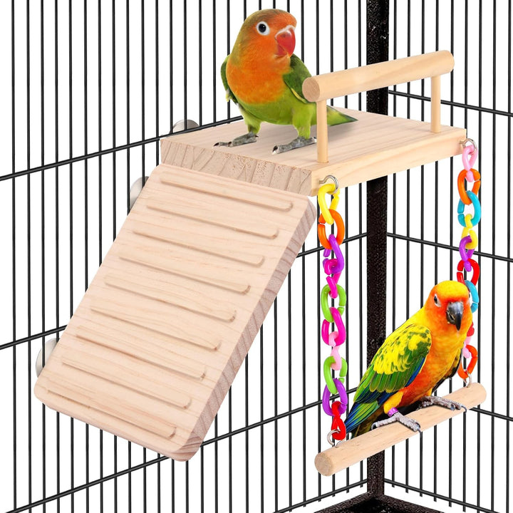 Bird Perch Bird Cage Accessories Platform Swing - for Parrot,Parakeet,Budgies, Cockatiels, Lovebirds, Pacific Parrotlets,Chinchilla, Hamster - Sturdy Play Gym Exercise Stand