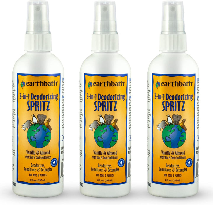 , Vanilla & Almond 3-In-1 Dog & Puppy Deodorizing Spritz - Dog Odor Eliminator for Strong Odor, Cruelty-Free Dog Cologne, Dog Wash Spray, Made in USA, Dog Bathing Supplies - 8 Oz (1 Pack)