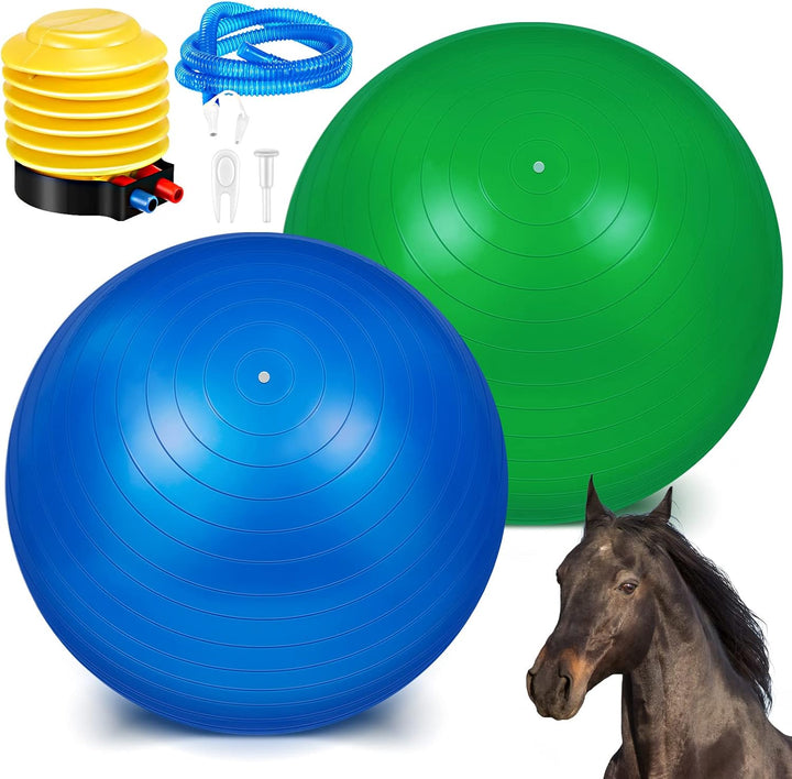 2 Pcs 40 Inch Horse Ball for Play Large Horse Big Equine Herding anti Burst Dog Ball Soccer Giant, Pump Included(40 Inch,Green, Blue)