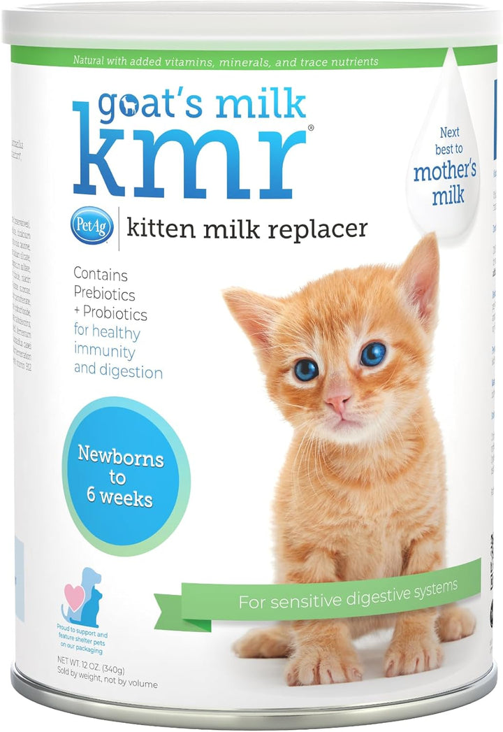Goat’S Milk KMR Kitten Milk Replacer Powder - 12 Oz - Powdered Kitten Formula with Prebiotics, Probiotics & Vitamins for Kittens Newborn to Six Weeks Old - Easy to Digest