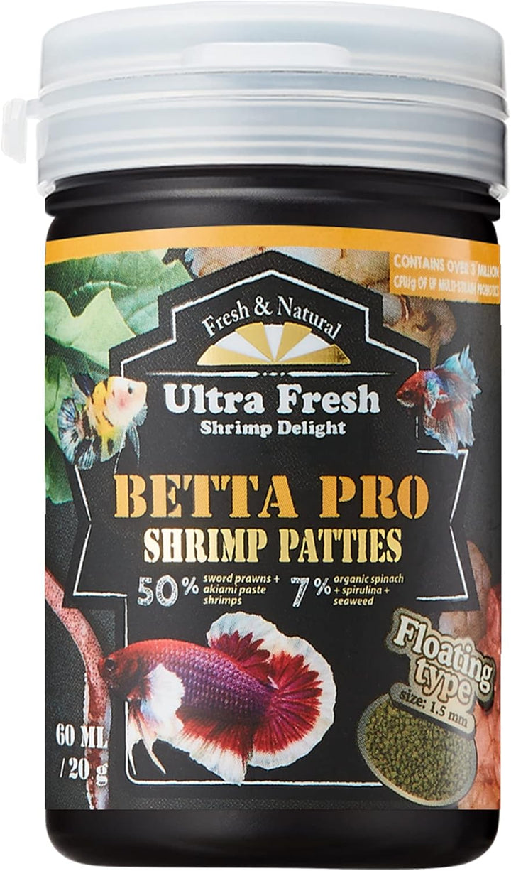 Betta Fish Food, Pro Shrimp Patties, 50% Sword Prawns + Akiami Paste Shrimps, All Natural Protein, Rich in Calcium, for Betta'S Healthy Development and Cleaner Water, 0.7 Oz
