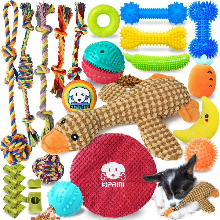 25 Pack Various Puppy Dog Toys for Teething, Entertainment & Interaction, Puppy Chew Toys Pack with Rope Toy, Treat Balls and Dog Squeaky Toys for Puppies & Small Dogs