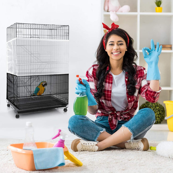 Large Bird Cage Seed Catcher,Bird Cage Cover Net Skirt Guard,Adjustable Soft Airy Mesh Net for Parrot Parakeet Macaw(118 X 15 Inch/ 300 X 37 Cm,Black)